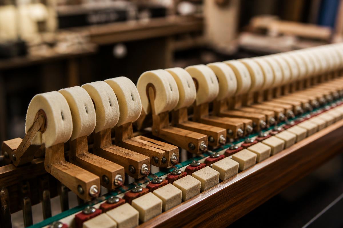 Piano Voicing work being performed on a piano in North Texas